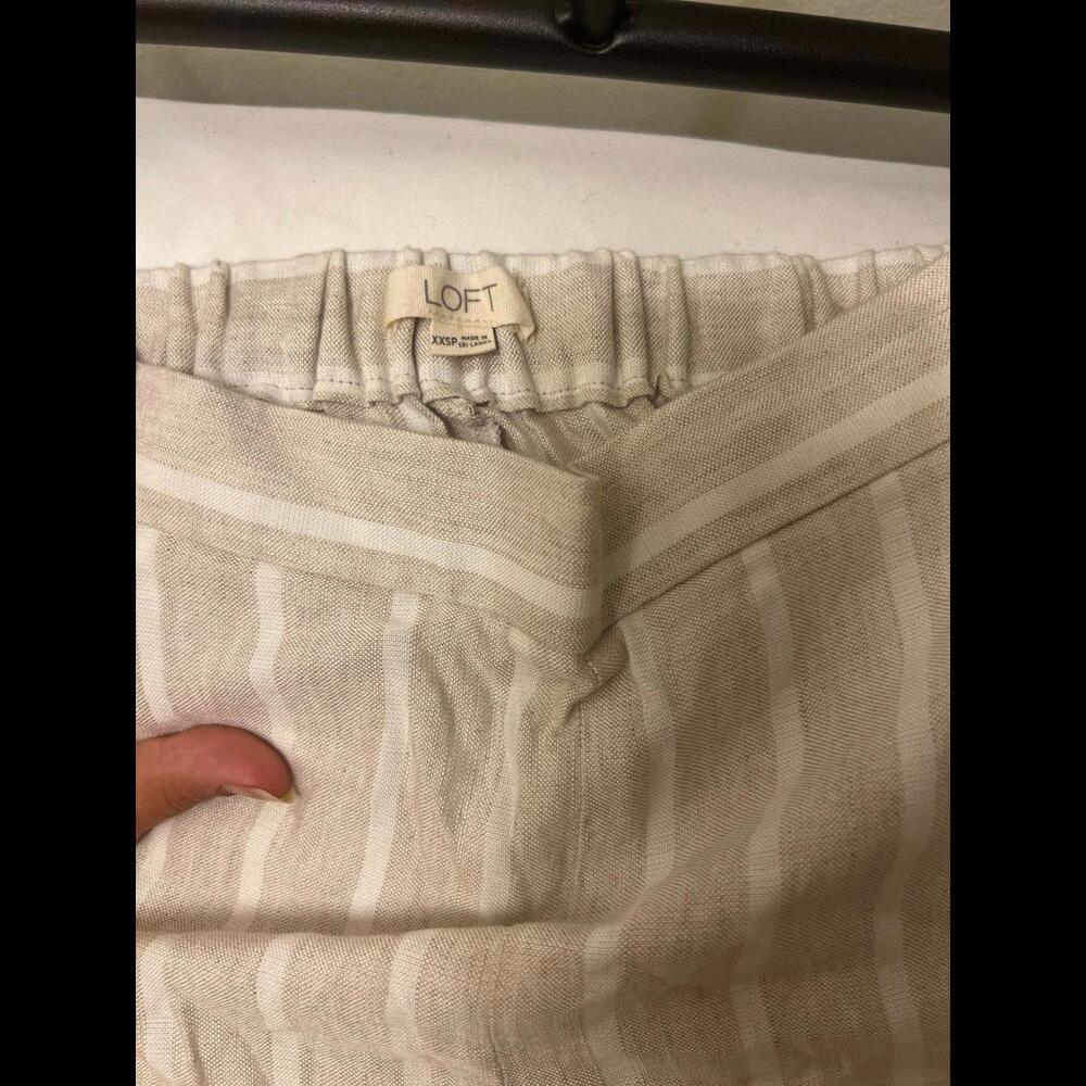 LOFT Linen blend off white striped wide leg cropped pants xxsp